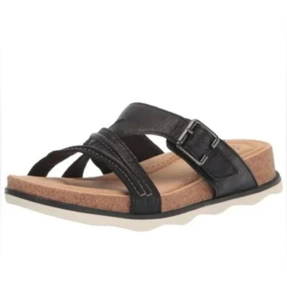 Clarks Black Slide Sandals with Cream Sole - Picture 1 of 4